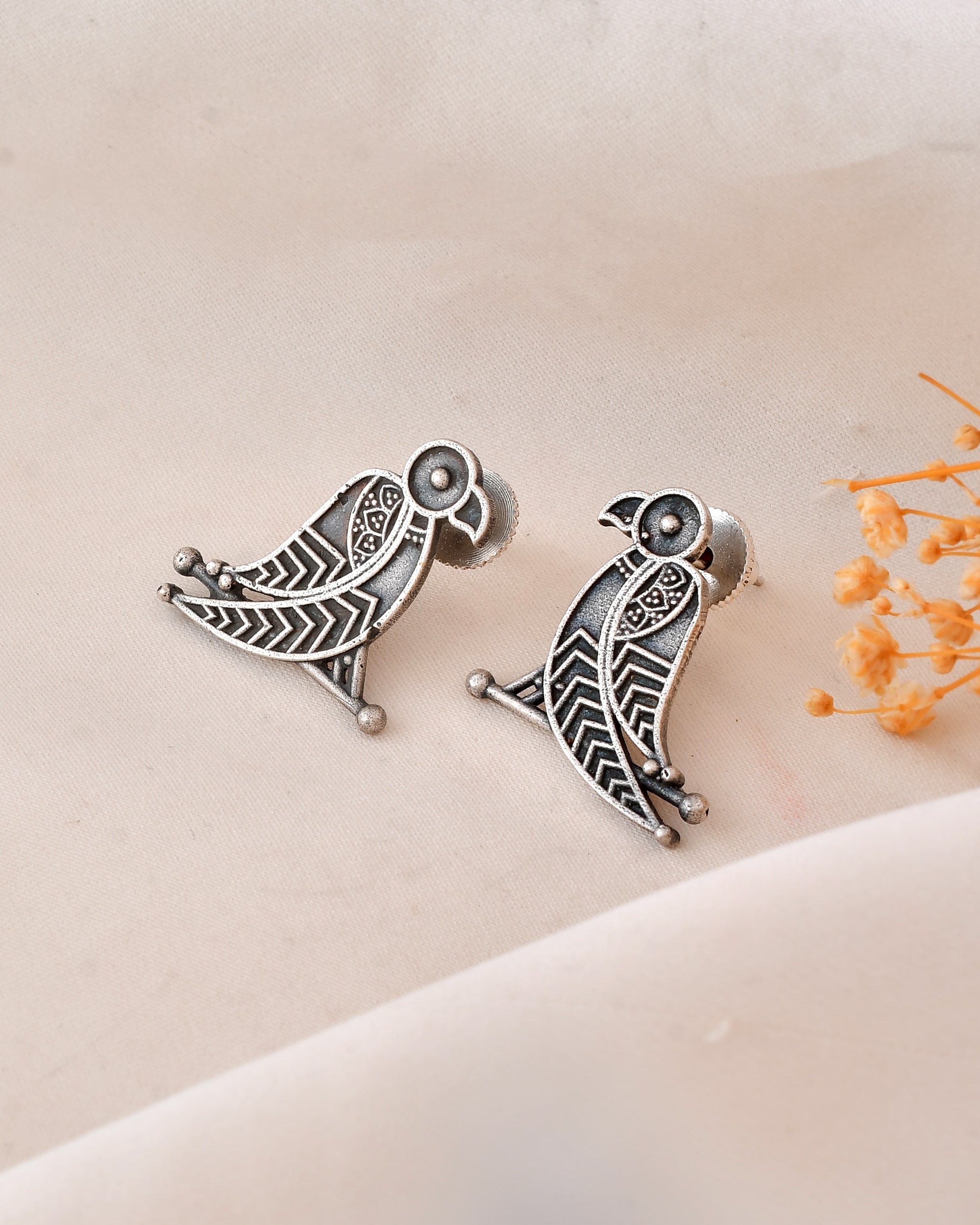 Tribal Parrot Dandiya Stud Earrings